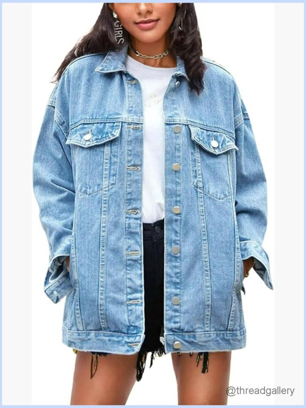 Oversized Mid Long Denim Jacket Jean Biker Coat